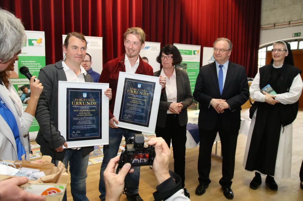 Sven Wittek und Gilbert Rödiger von „Elsterglanz“ sind jetzt Kulturbotschafter.