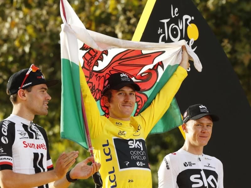 Der Waliser Geraint Thomas (M.) gewann 2018 die Tour. Foto: Laurent Rebours/AP