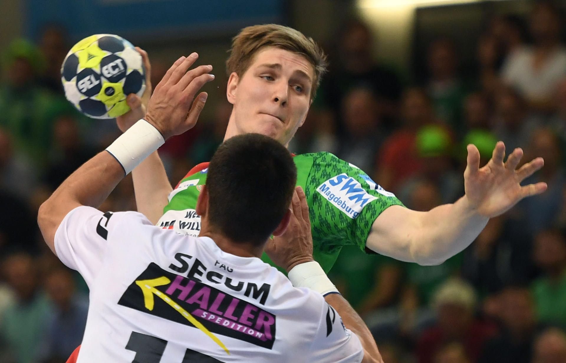 Kein Durchkommen: Der SC Magdeburg, hier mit Finn Lemke, scheitert im EHF-Pokal an Frisch Auf Göppingen.