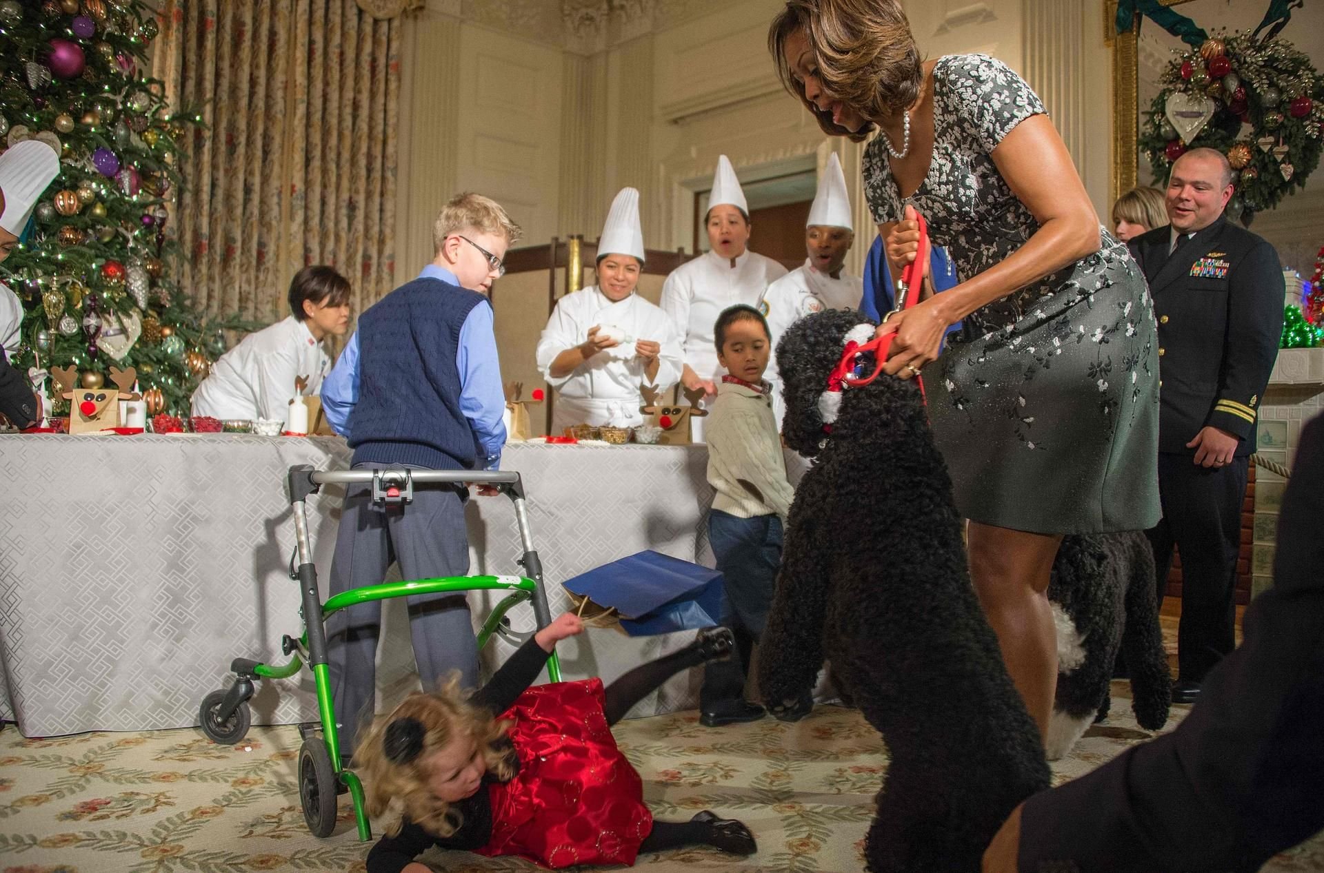 Nicht zum ersten Mal, dass der Hund des Weißen Hauses für Unruhe sorgt. 2013 musste die First Lady Michelle Obama „Sunny“ während einer Weihnachtsdekoration im Weißen Haus bändigen.