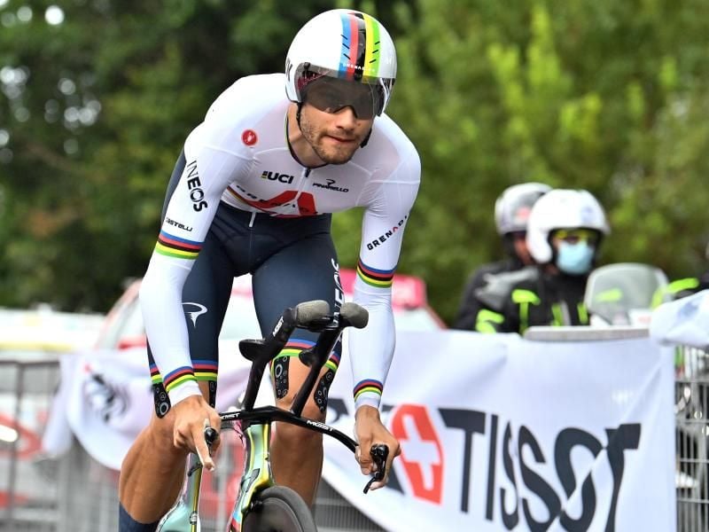 Der Italiener Filippo Ganna holte im Zeitfahren der 1. Etappe des Giro d'Italia den Sieg. Foto: Massimo Paolone/LaPresse via ZUMA Press/dpa