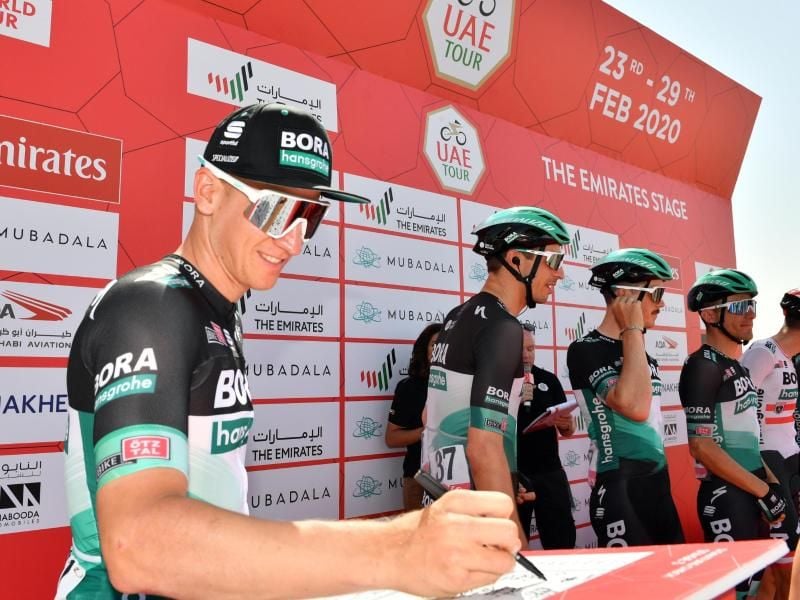 Pascal Ackermann und sein Bora-hansgrohe-Team durften Abu Dhabi inzwischen verlassen. Foto: Massimo Paolone/Lapresse via ZUMA Press/dpa
