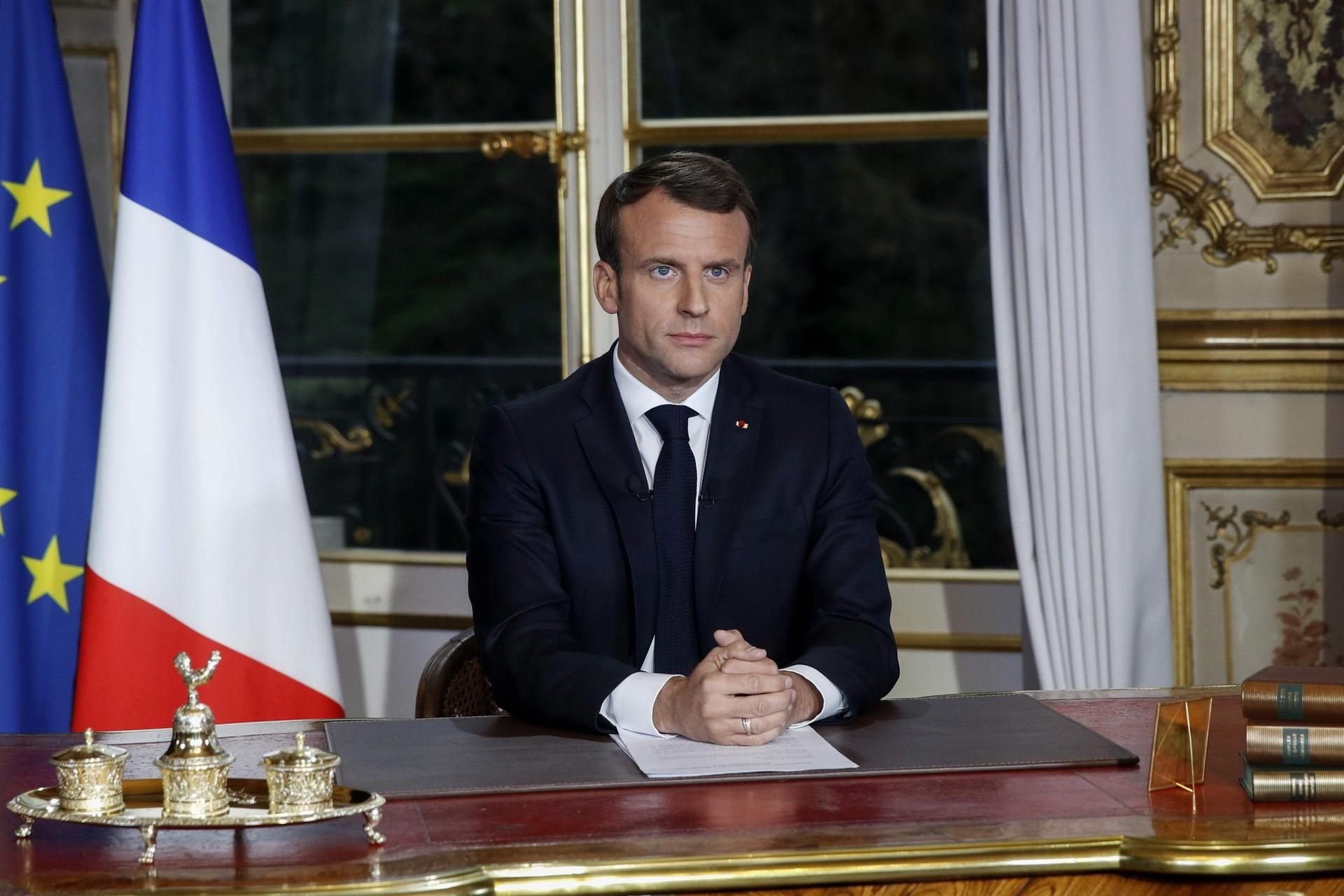 Der französische Staatspräsident Emmanuel Macron während seiner Ansprache an die Nation am Dienstagabend