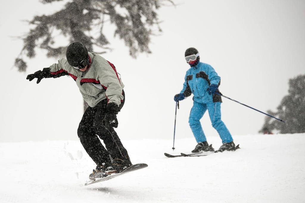 Wintersportler fahren eine Skipiste im Harz hinunter.