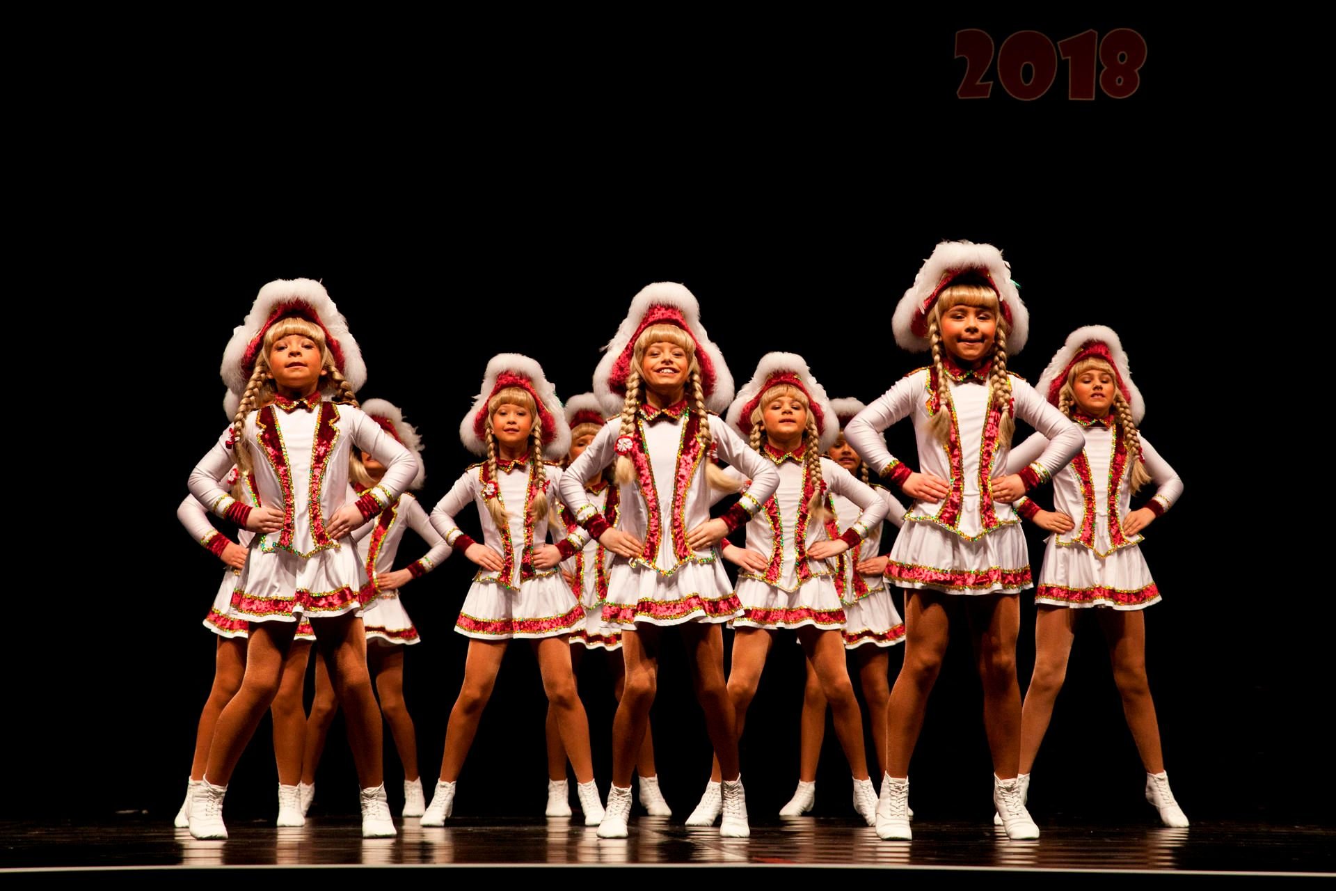 Die "Mini-Schnooge" des SV "Die Holzbiere" Knielingen nehmen in der Kategorie Tanzgarden Altersklasse 1 Jugend (2007-2012) auf der 47. deutschen Meisterschaft des karnevalistischen Tanzsport 2018 teil.