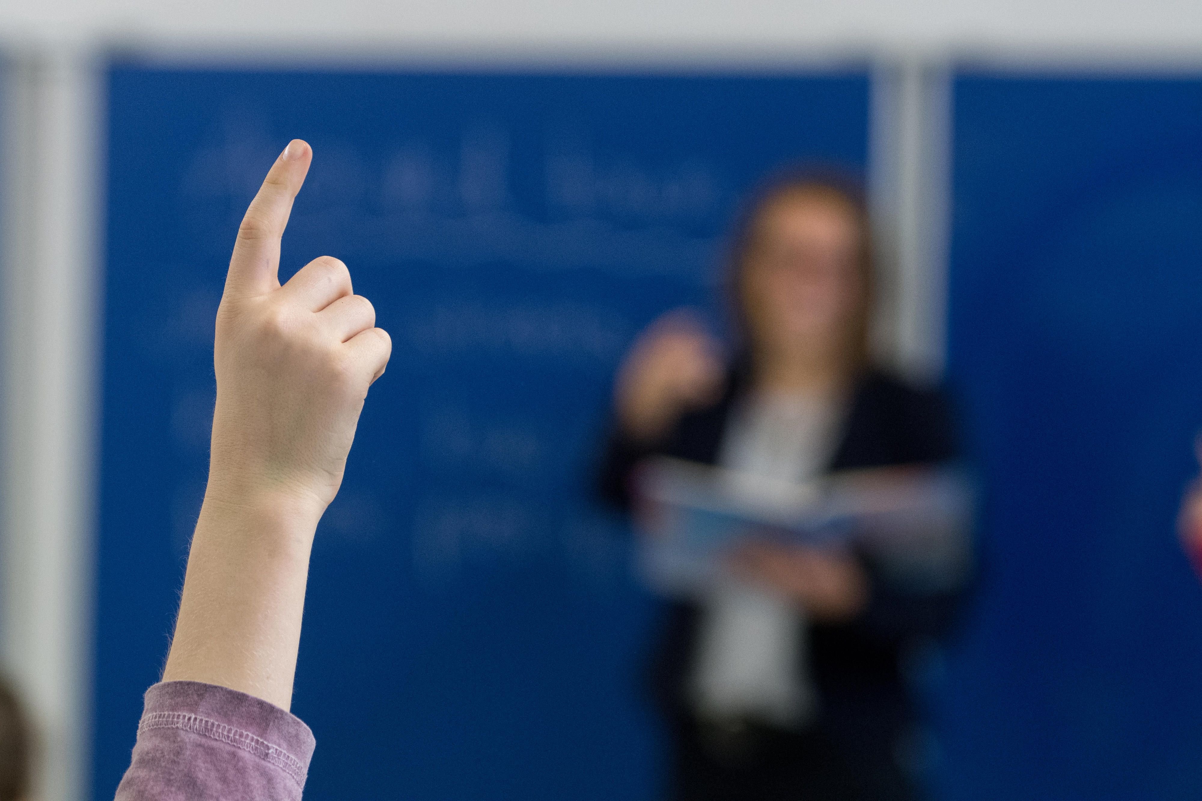 Ein Schüler meldet sich im Unterricht