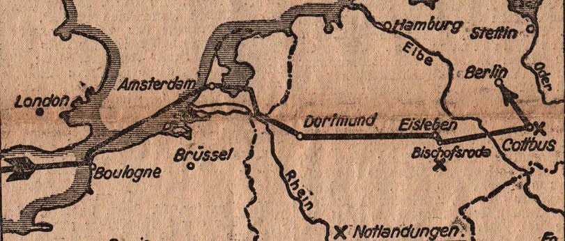 Die Wegskizze des amerikanischen Piloten über das Festland.
