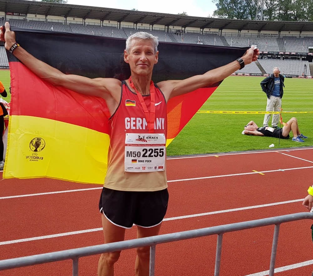 Der TSG-Läufer Mike Poch gewann neben der Bronzemedaille mit den anderen zwei besten Deutschen Silber hinter den zeitgleichen Gastgebern.