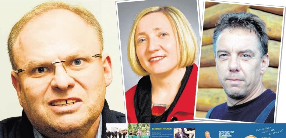 Arnd Czapek (l.) möchte Bürgermeister werden. Für Wahlwerbung nimmt er ungefragt Fotos von den politischen Gegnern Manuela Hartung und Frank Jacob.