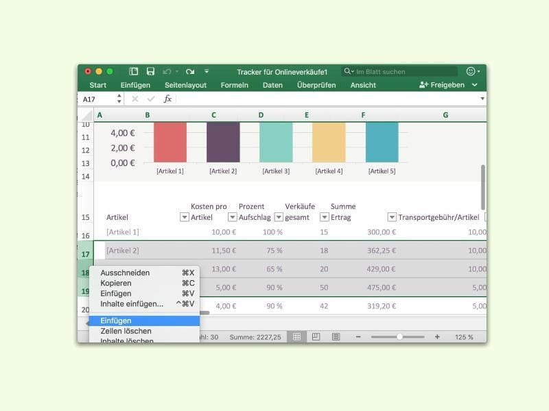 Mit zwei Mausklicks lassen sich mehrere Zeilen auf einen Schlag in die Excel-Tabelle einfügen. Foto: dpa-infocom