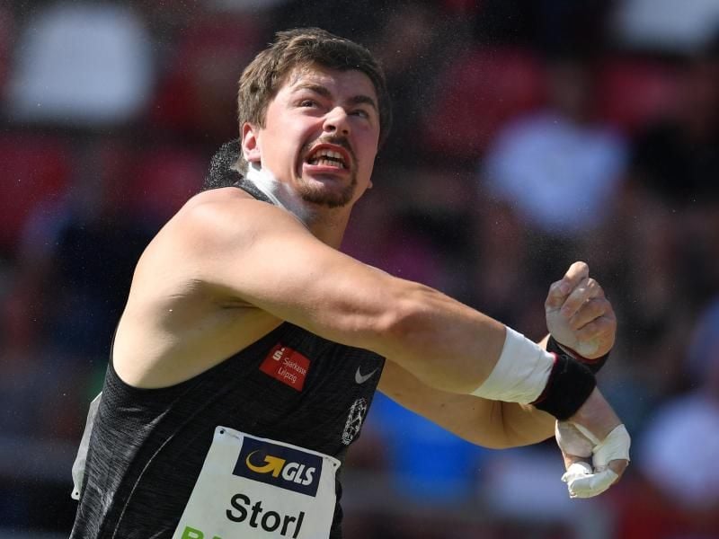 David Storl wuchtete die 7,26 Kilogramm schwere Kugel 21,87 Meter weit. Foto: Bernd Thissen
