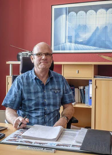 Maik Ziehe in seinem Büro in der Dresdener Straße in Wittenberg