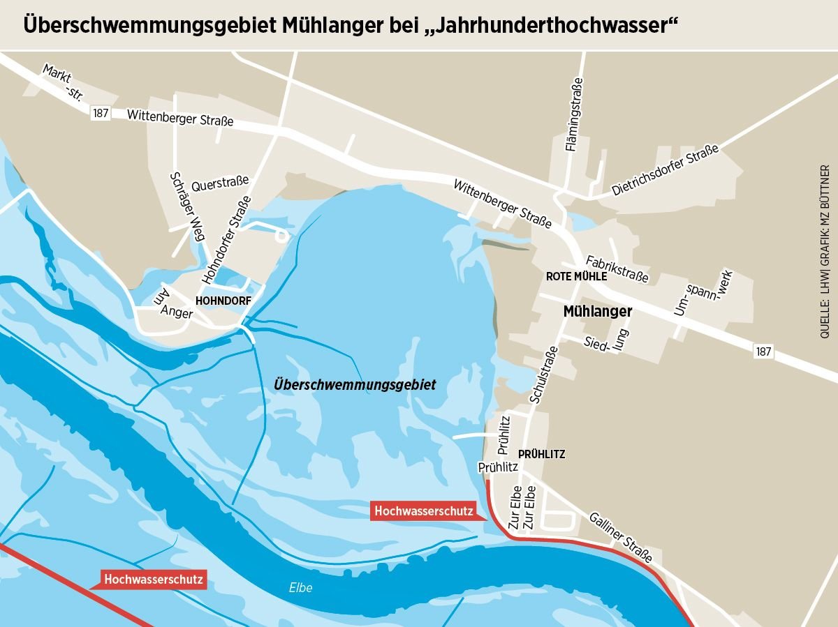 Das Überschwemmungsgebiet der Elbe bei einem "Jahrhunderthochwasser"