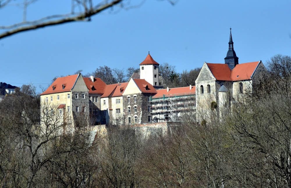 Blick von der Saaleseite auf das Gosecker Schloss.
