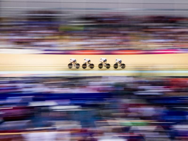 Charlotte Becker, Lisa Brennauer, Mieke Kröger und Gudrun Stock im Sir Chris Hoy Velodrome. Foto: Jon Olav Nesvold/Bildbyran via ZUMA Press