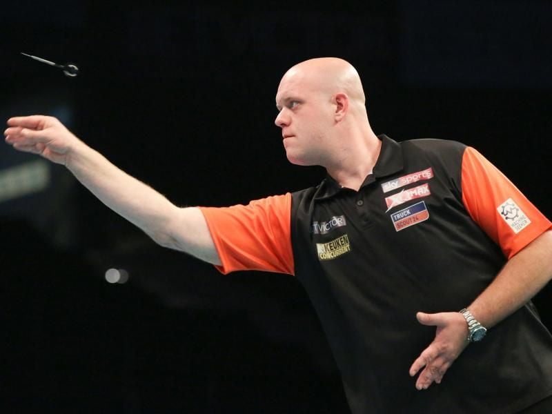 Michael van Gerwen aus den Niederlanden in Aktion. Foto: Bodo Marks/Archivbild