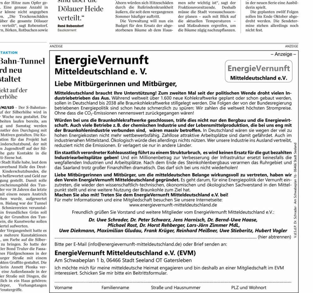 Mit dieser Anzeige warb der neue Verein in der MZ.