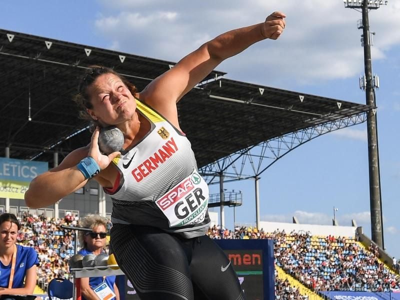 Christina Schwanitz gewann Gold im Kugelstoßen. Foto: Pawel Skraba/PAP