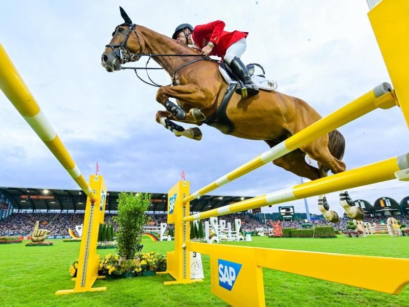 Springreiter Marcus Ehning auf seinem Pferd Funky Fred. Foto: Uwe Anspach