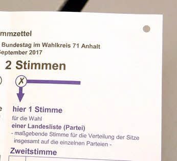 In Bernburg hat es am Wahlsonntag mehrfach Irritationen wegen des Loches im oberen rechten Teil der Stimmzettel gegeben. Es hilft bei der Benutzung einer Wahlschablone.