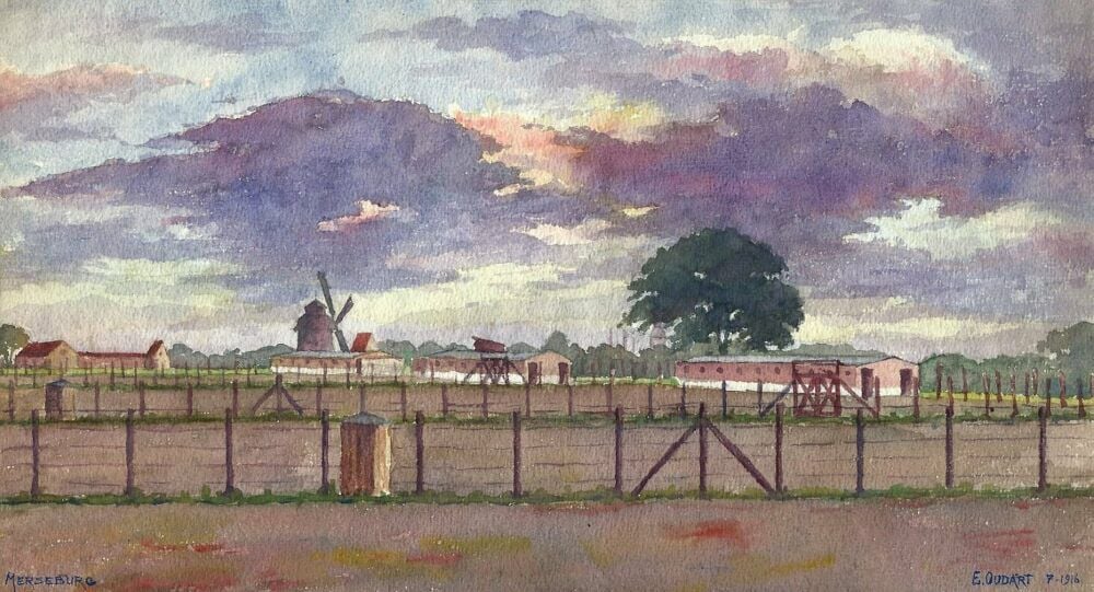 Ein fast romantisches Aquarell, das Emile Oudart vom Kriegsgefangenenlager gemalt hat.