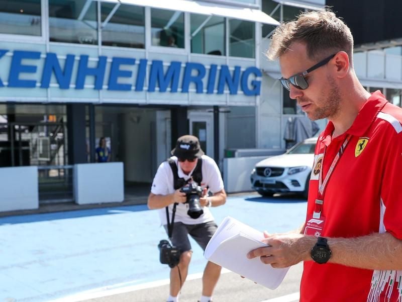 Sebastian Vettel beim 2018er-Gastspiel der Formel 1auf dem Hockenheimring. Foto: Jan Woitas