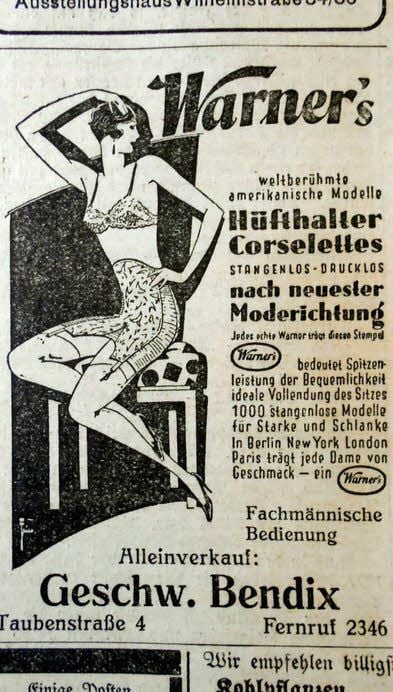 Annonce des Korsettgeschäfts Bendix im „Anzeiger“ im Mai 1930.