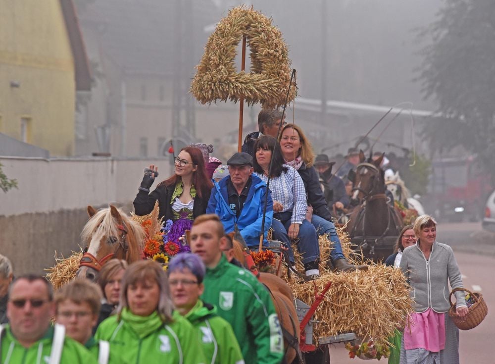 Die Erntekrone führte den Festumzug in Mehringen an.