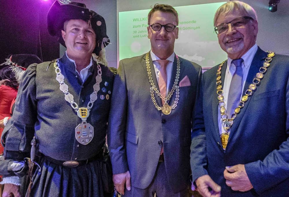 Oberbürgermeister im Jubiläumsmodus (von links): Martin Wolf (Bretten), Torsten Zugehör( Lutherstadt Wittenberg) und Rolf-Georg Köhler (Göttingen): Mit Bretten verbindet Wittenberg 2018 das Melanchthonjahr anlässlich 500 Jahre Antrittsvorlesung des Brettener Philipp Melanchthon in Wittenberg, mit Göttingen besteht die Städtepartnerschaft seit 30 Jahren.