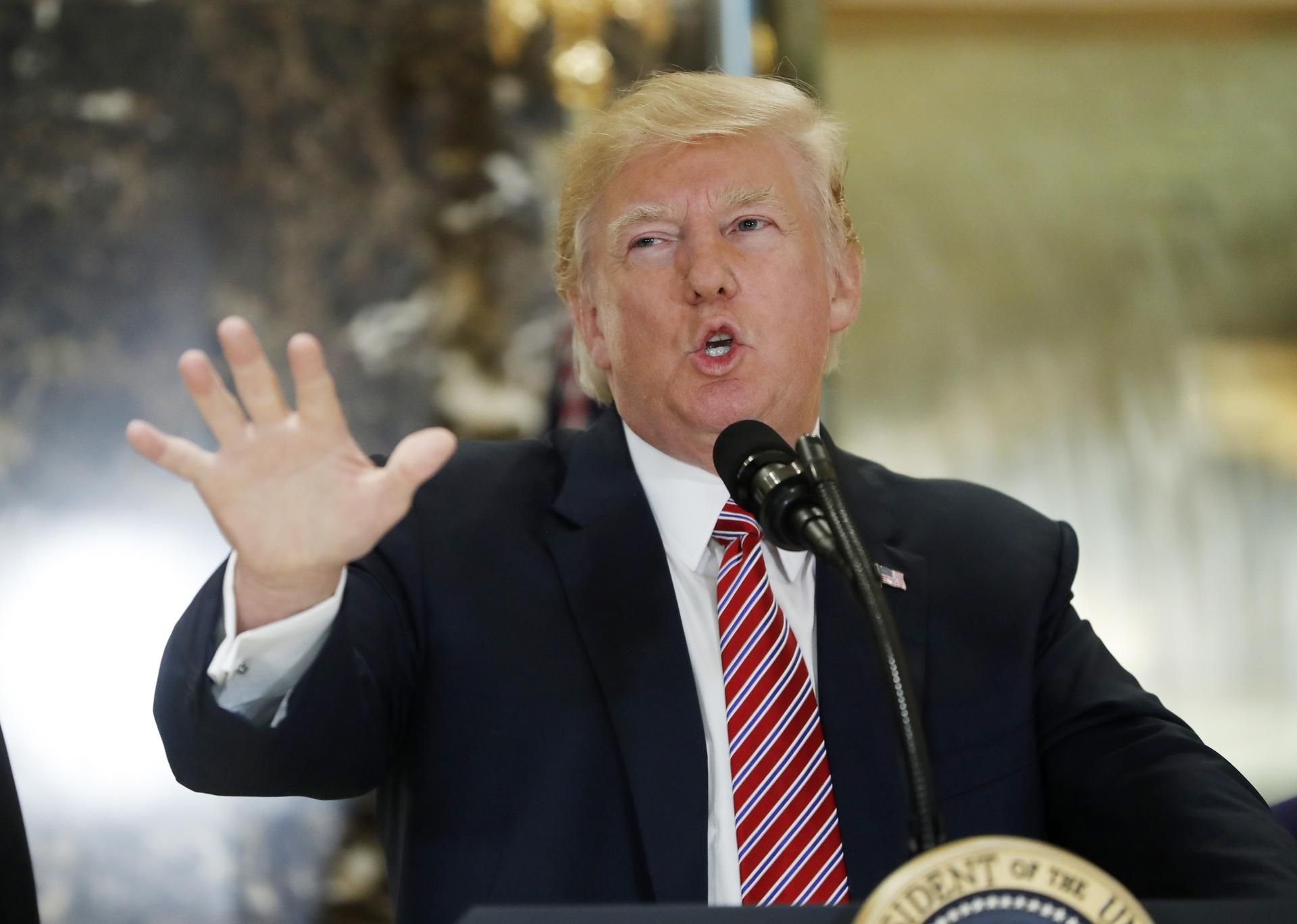 Donald Trump bei einer Rede im Trump Tower in New York am am 15.08.17.