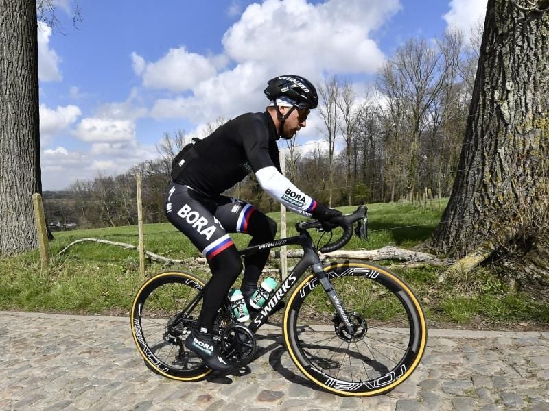 Peter Sagan bei der Streckenbesichtigung der Flandern-Rundfahrt. Foto: Dirk Waem/BELGA