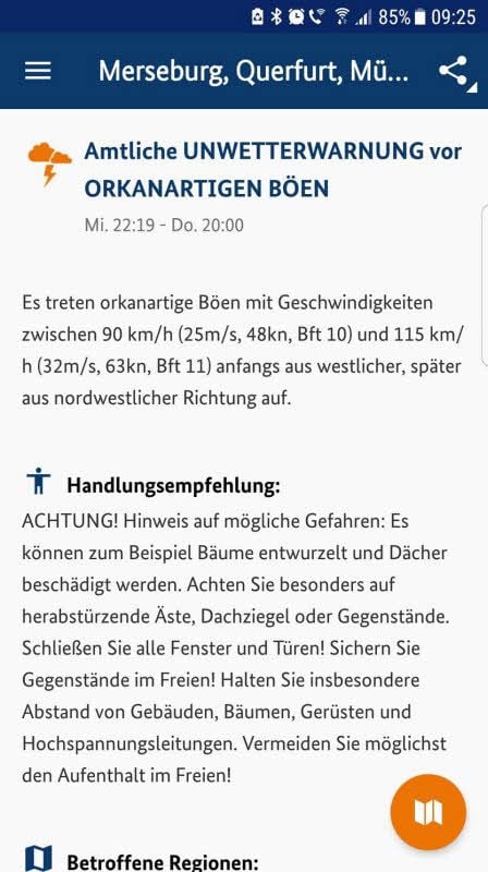 So warnte Nina am Donnerstag vor Sturm „Xavier“ im Saalekreis.