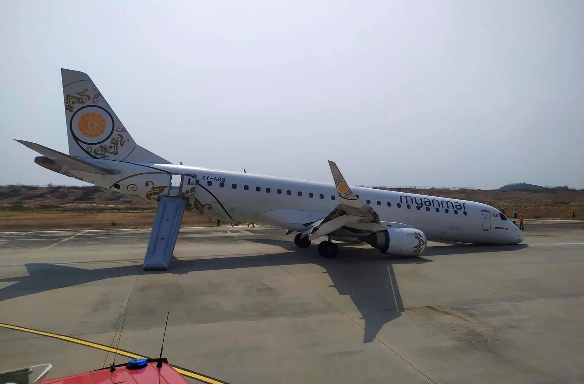 Das Flugzeug in Rangun machte eine Bauchlandung.
