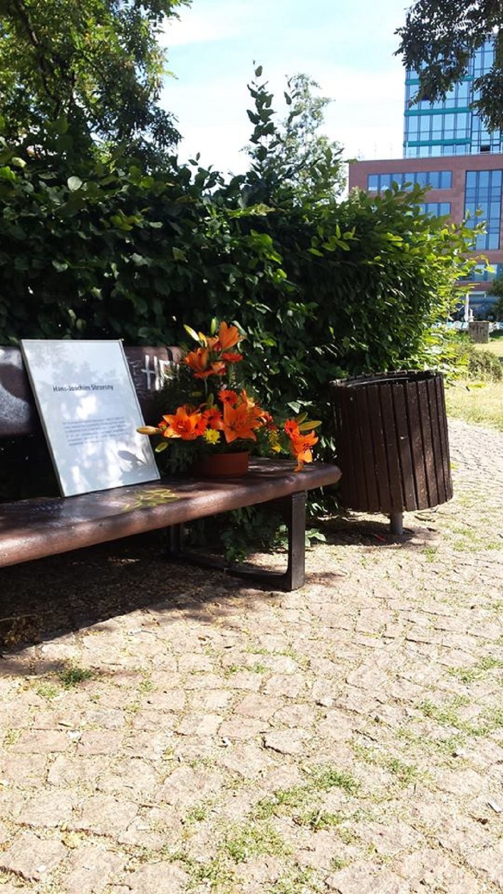 Immer am Tag der Erinnerung, wenn im Juni an den Mord von Alberto Adriano im Stadtpark gedacht wird, liegen auch Blumen auf der Bank am Bahnhof. Vor 10 Jahren wurde dort Hans-Joachim Sbrzesny erschlagen.