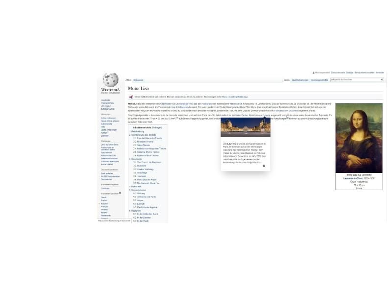 Wer den Mauszeiger über einen Link zu einem Wikipedia-Artikel bewegt, bekommt jetzt eine kleine Vorschau angezeigt. Foto: wikipedia.com