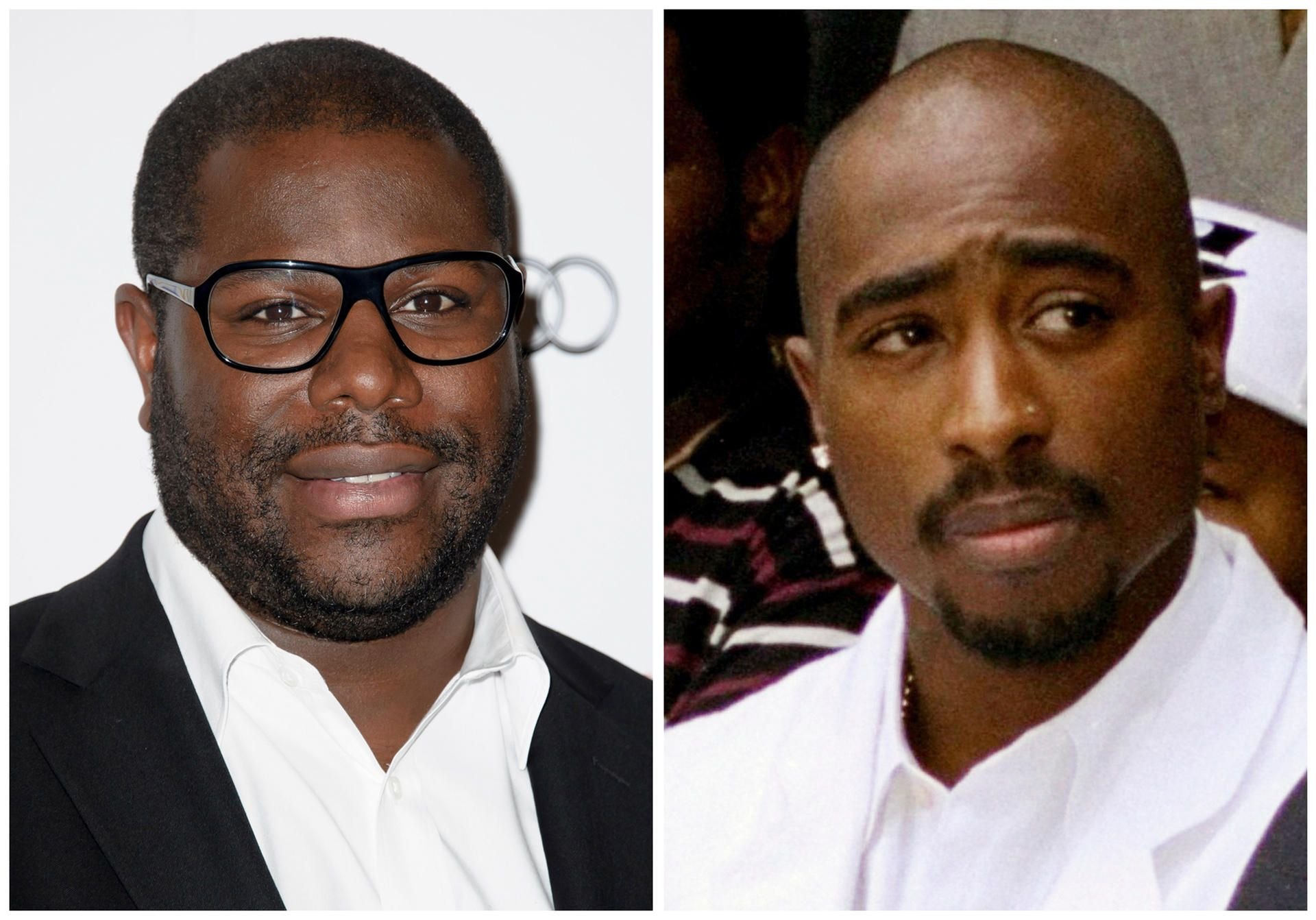 Der Regisseur vom Oskar-gekrönten Film „Twelve Years a Slave“ Steve McQueen und Hip-Hop-Legende Tupac Shakur im Jahre 1996 (r.).
