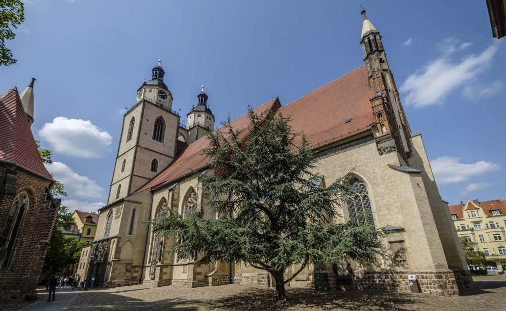 Die Stadtkirche St. Marien in Wittenberg mit dem Spottbild „Judensau“.