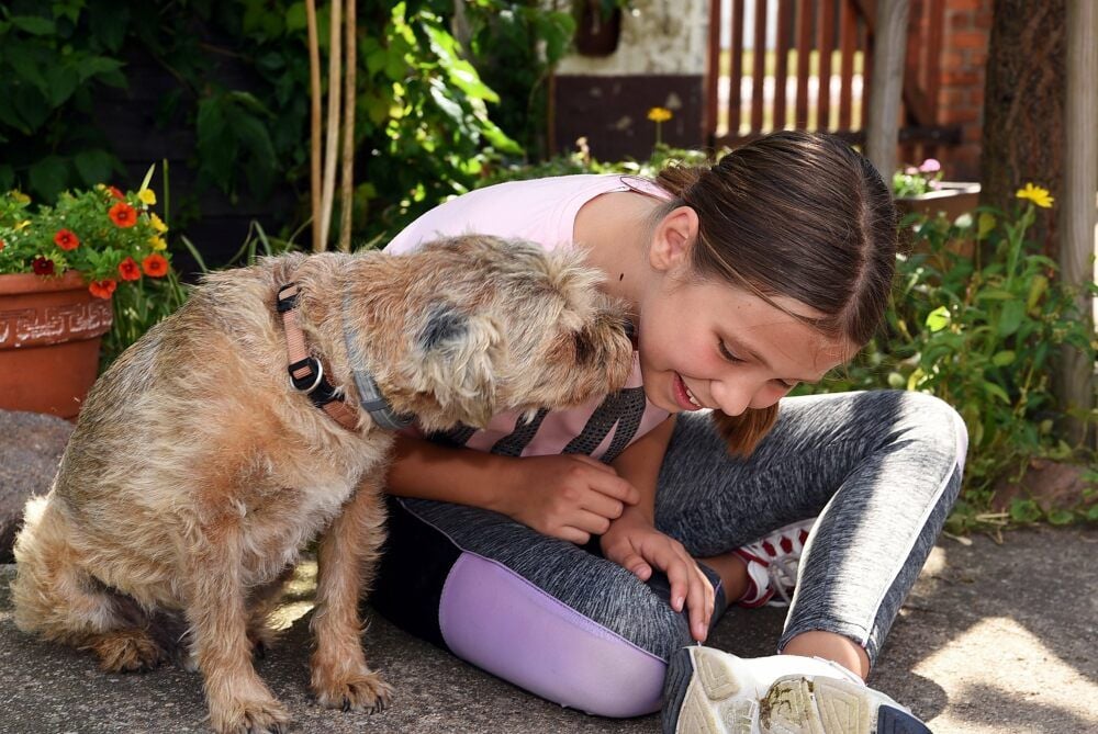 Lena kümmert sich um den Hund mit Namen Zwockel.