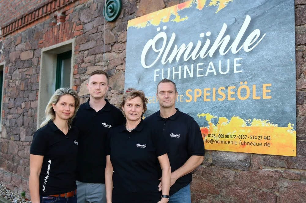 Das Team der Schortewitzer „Ölmühle Fuhneaue“ mit Ann-Christin, Andreas, Anke und Thomas Berg (v. l.)