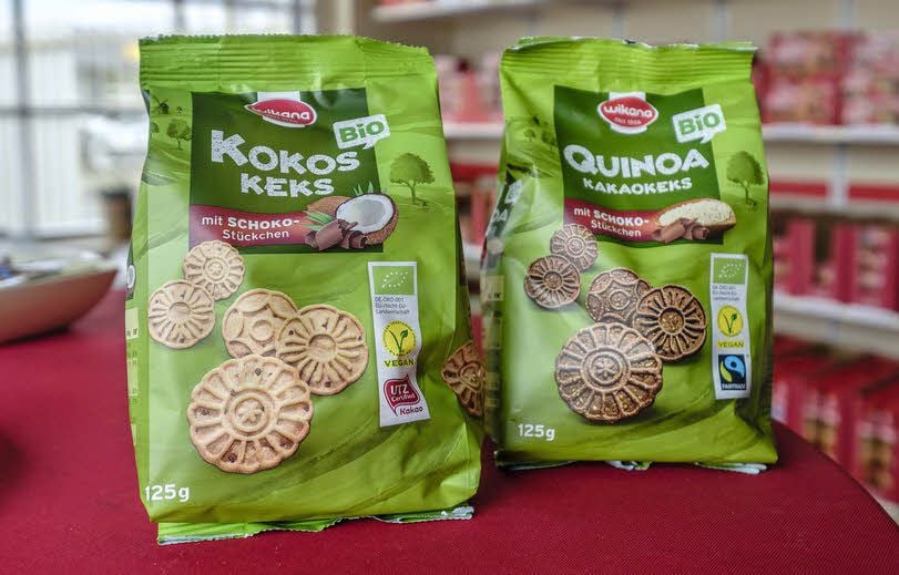 Kokos-Keks und Quinoa, jeweils mit Schokostückchen, sind bei der Grünen Woche in Berlin und auch in Köln sehr gut angekommen.