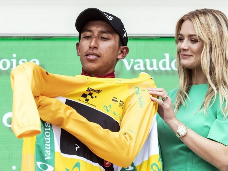 Zweiter Siegesanwärter aus dem Team Ineos: Egan Bernal. Foto: Alexandra Wey/KEYSTONE