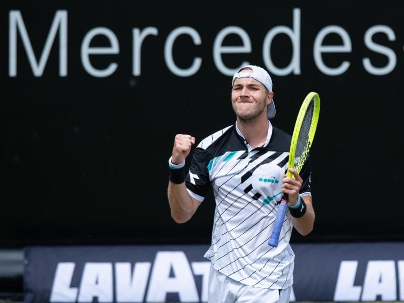 Jan-Lennard Struff ballt nach dem Match die Faust. Foto: Silas Stein
