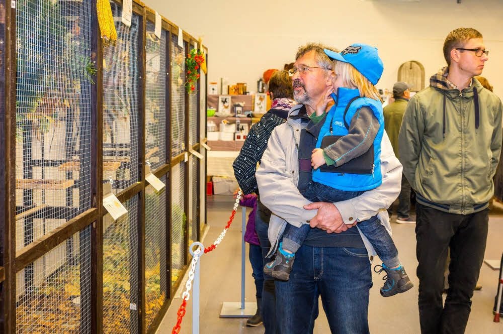 Kurt Kröber aus Pölzig besuchte mit seinem Enkel Silas Kröber die Ausstellung in den Zeitzer Klinkerhallen.