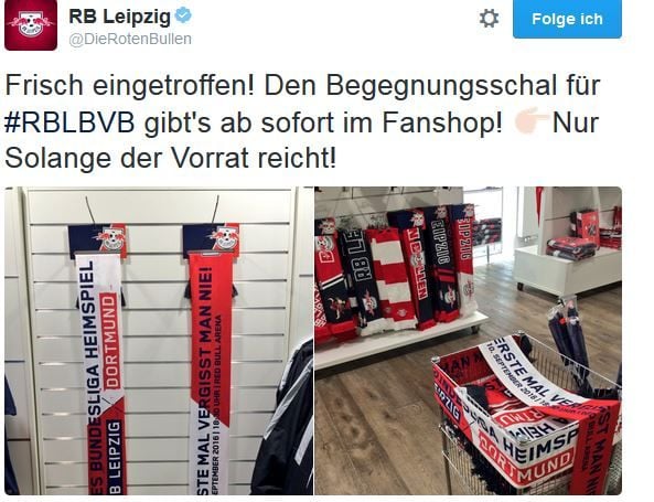 Die Fanschals anlässlich des ersten Bundesliga-Heimspiels von RB Leipzig bleiben ohne das Logo des Gegners Borussia Dortmund.