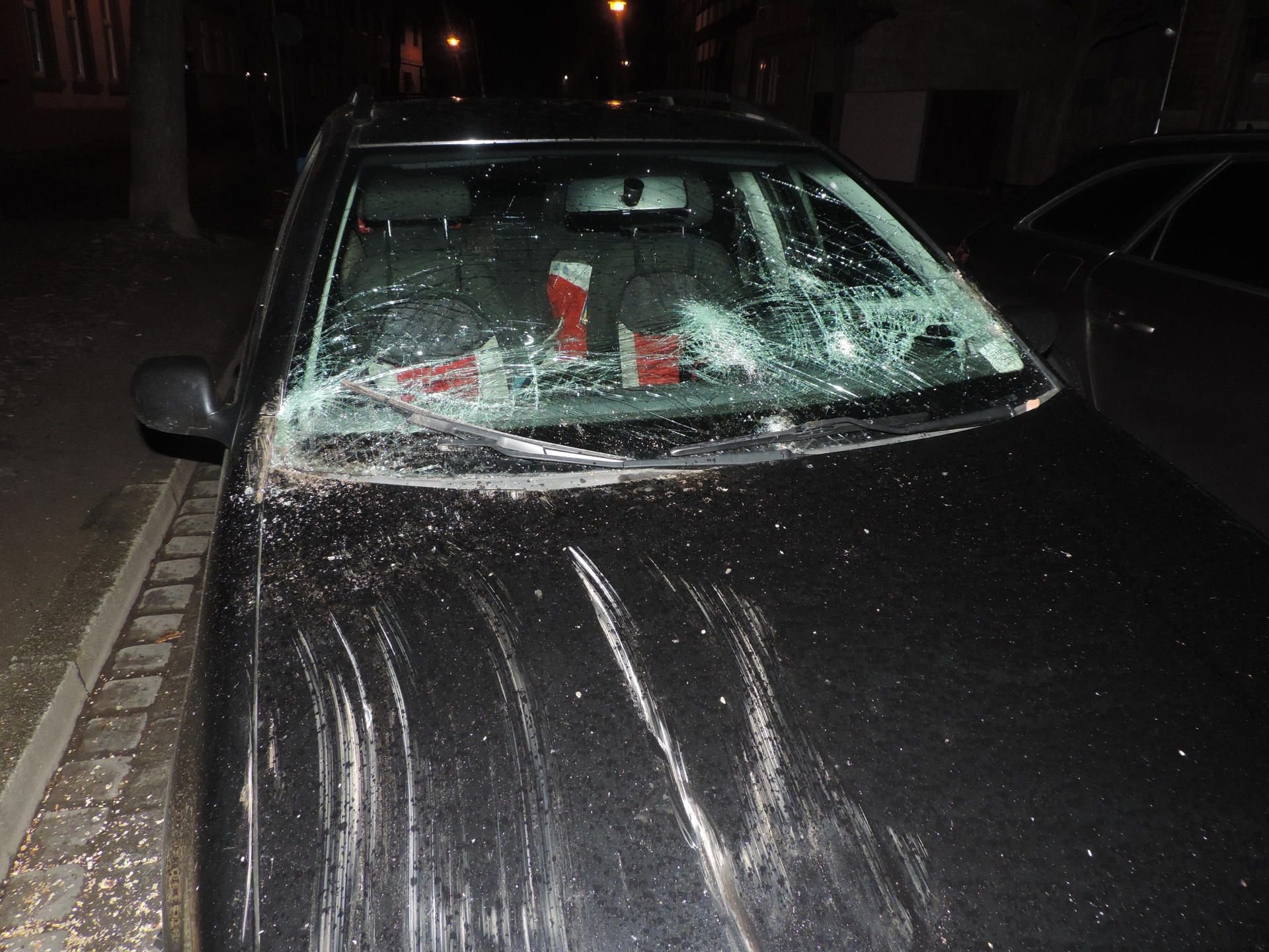 Der Sturm entwurzelte in der Nacht zu Freitag einen Baum im Steinweg in Quedlinburg, der einen parkenden Skoda erheblich beschädigte.
