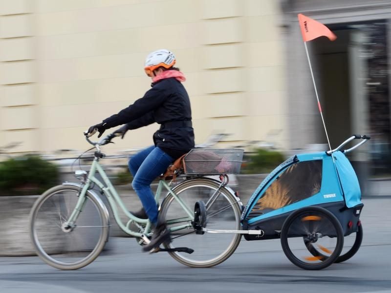 Vor dem ersten Geburtstag sollten Kinder nicht im Fahrradanhänger mitfahren. Foto: Tobias Hase/dpa-tmn