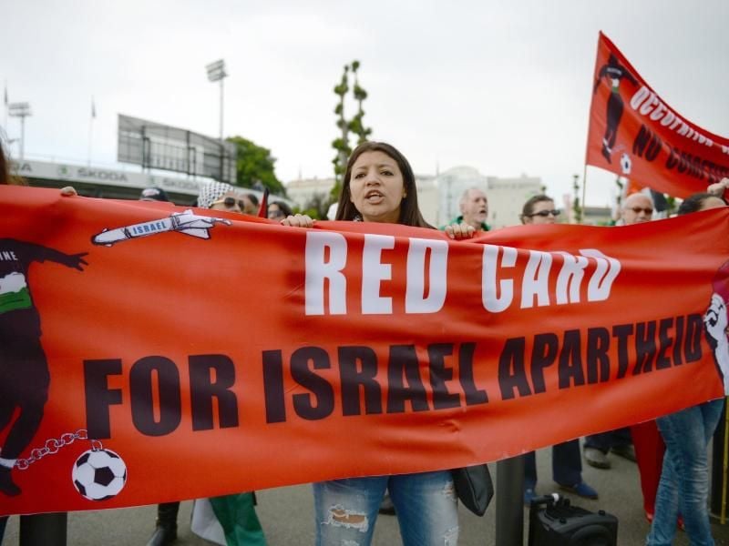 Protest zur Unterstützung des Fußballverbandes von Palästina im Mai 2015 in Zürich. Foto: Patrick Seeger