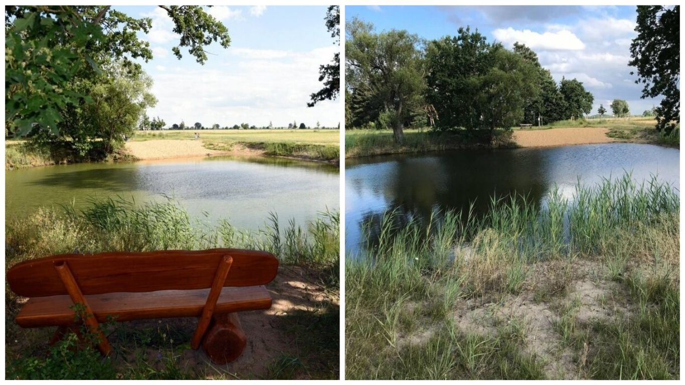 Im Frühjahr wurde die Bank aufgestellt. Seit einigen Tagen fehlt die Bank am Teich.