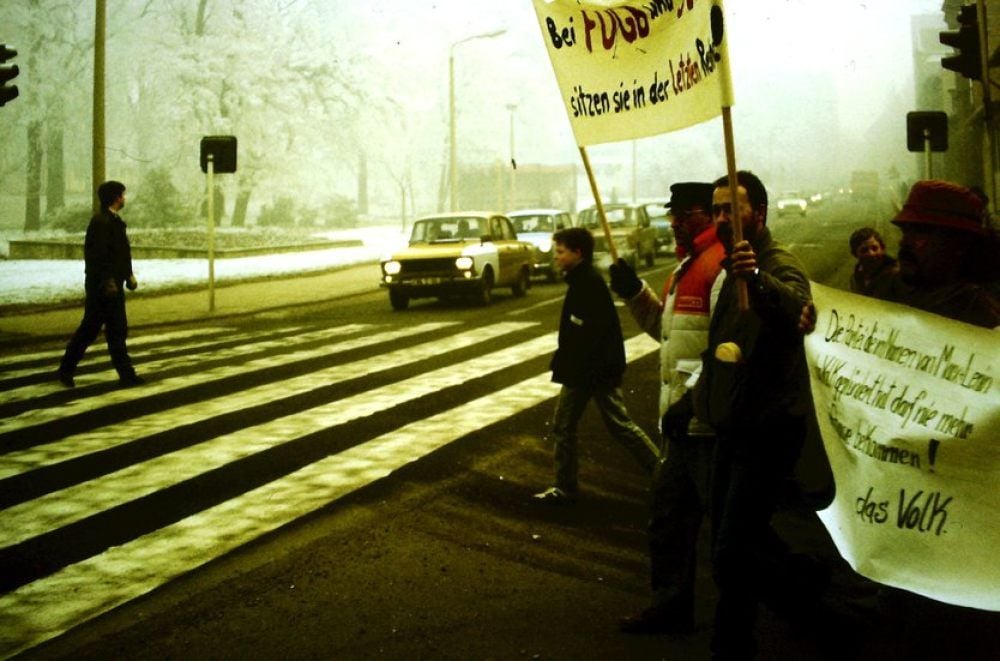 Der Demonstrationszug in Sangerhausen im Dezember 1989.