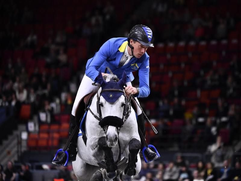 Bester deutsche Reiter zum Auftakt in Göteborg: Christian Ahlmann auf Clintrexo. Foto: Bjorn Larsson Rosvall/TT NEWS AGENCY